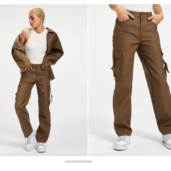 Good American Pants - NWT Good American Good 90s Faux Leather Trooper Pants in Fog